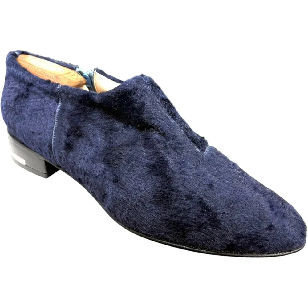 Josefina‎ Ferroni Navy Blue Genuine Rabbit Fur Zip Flats